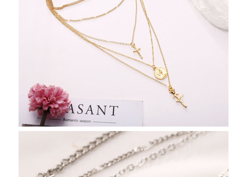 Fashion Gold Cross Rose 5 Layer Necklace,Multi Strand Necklaces