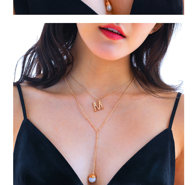 Fashion Human Head + Moon + Pearl Moon Natural Stone Head Pearl Multi-layer Necklace,Multi Strand Necklaces
