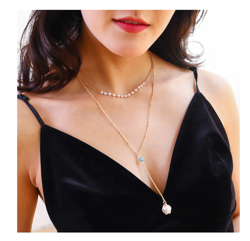Fashion Orange Natural Stone + Zircon Moon Natural Stone Head Pearl Multi-layer Necklace,Multi Strand Necklaces