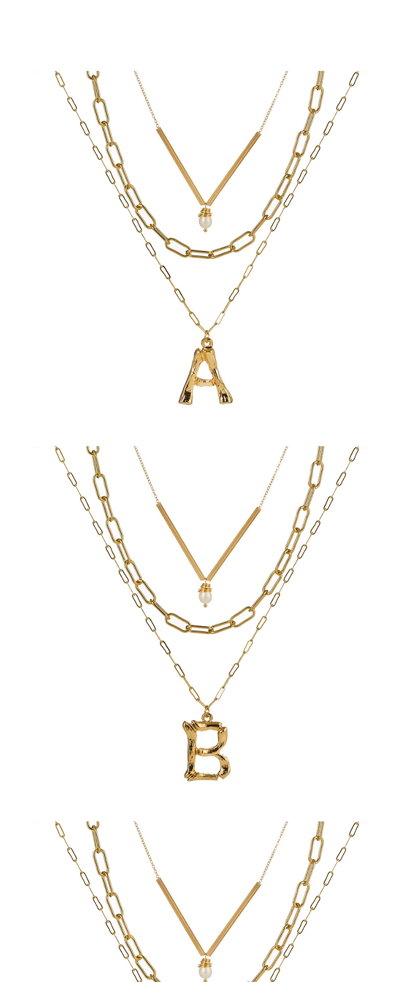 Fashion E Gold Letter Natural Pearl Multi-layer Necklace,Multi Strand Necklaces