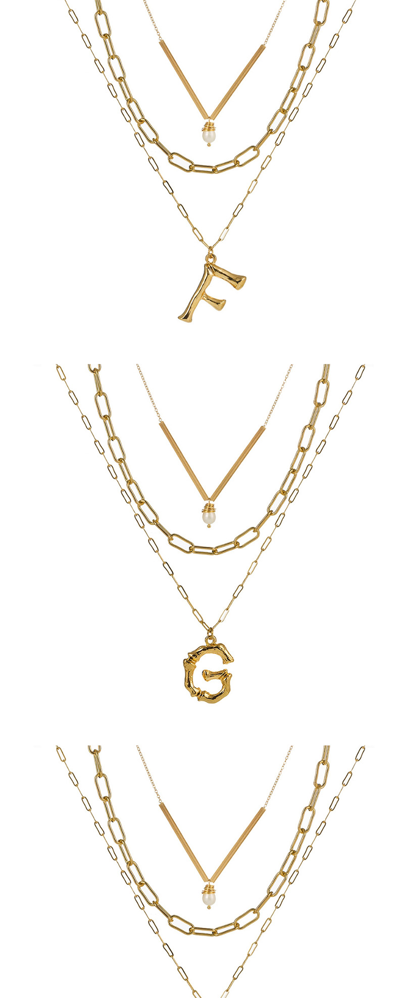 Fashion L Gold Letter Natural Pearl Multi-layer Necklace,Multi Strand Necklaces