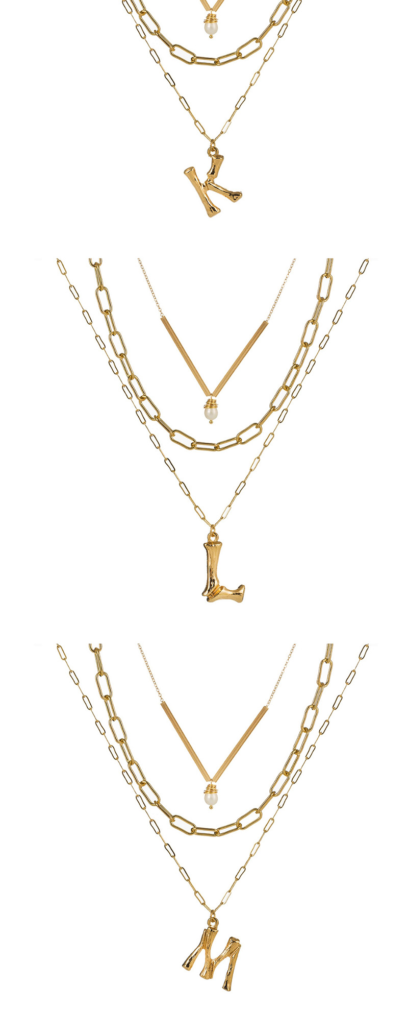 Fashion P Gold Letter Natural Pearl Multi-layer Necklace,Multi Strand Necklaces