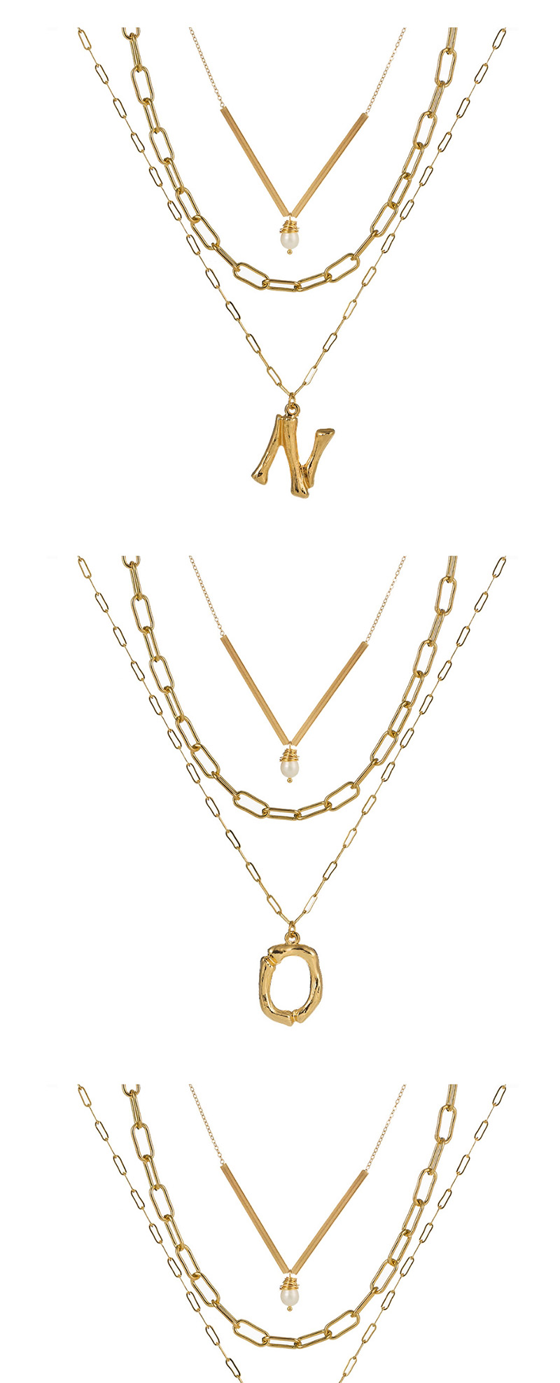 Fashion P Gold Letter Natural Pearl Multi-layer Necklace,Multi Strand Necklaces