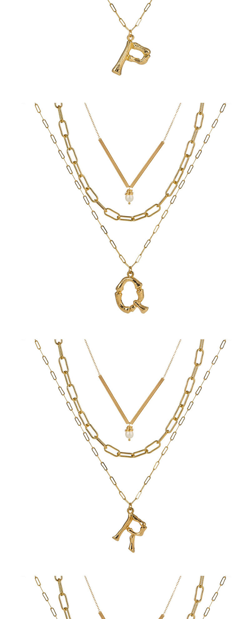 Fashion W Gold Letter Natural Pearl Multi-layer Necklace,Multi Strand Necklaces