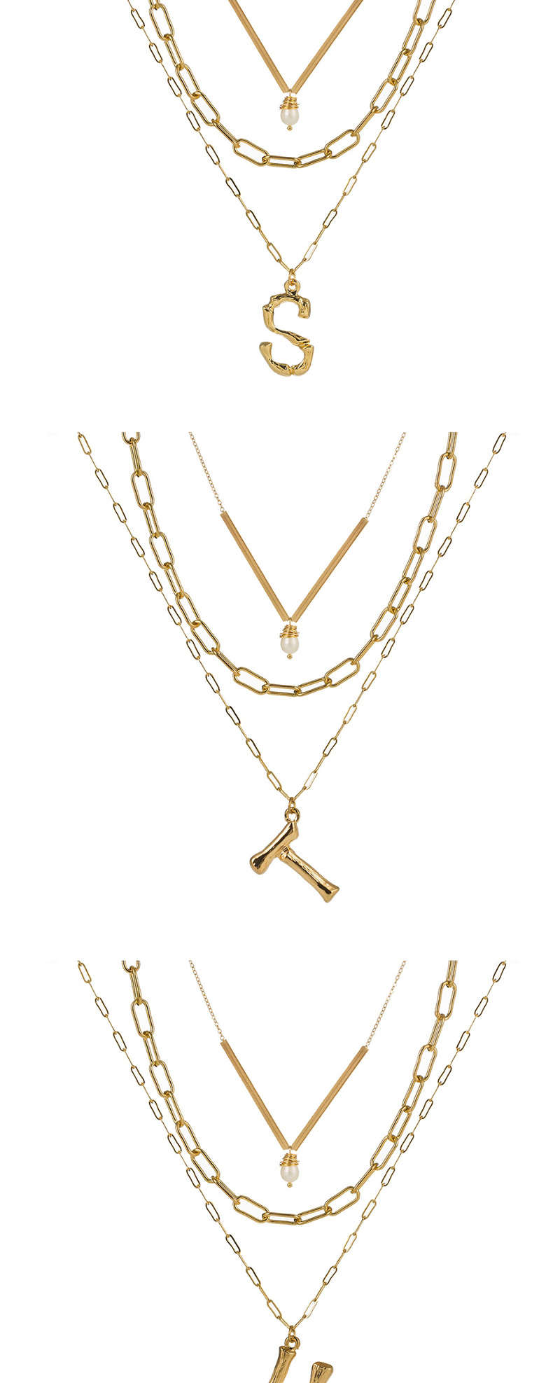Fashion W Gold Letter Natural Pearl Multi-layer Necklace,Multi Strand Necklaces