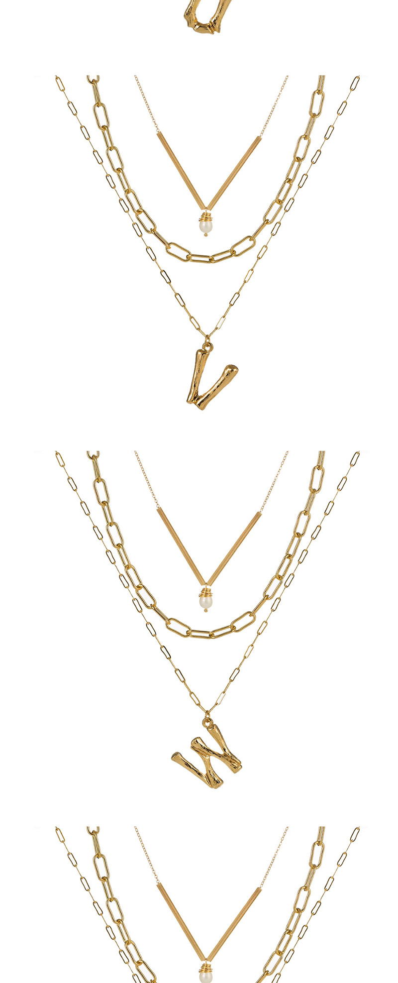 Fashion O Gold Letter Natural Pearl Multi-layer Necklace,Multi Strand Necklaces