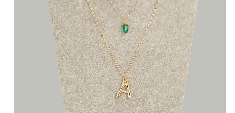 Fashion N Gold Letter Green Natural Stone Multi-layer Necklace,Multi Strand Necklaces