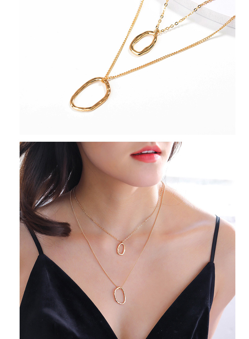 Fashion Golden Shaped Circle Ring Shaped Ring Double Layer Multi-layer Necklace,Multi Strand Necklaces