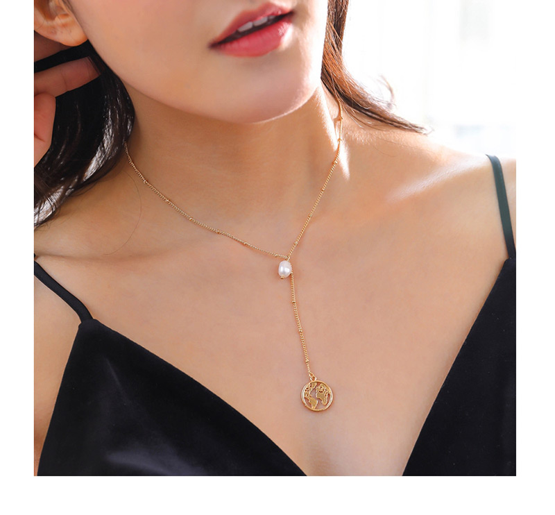 Fashion Pearl + Map Metal Letter Natural Stone Pearl Map Multi-layer Necklace,Multi Strand Necklaces