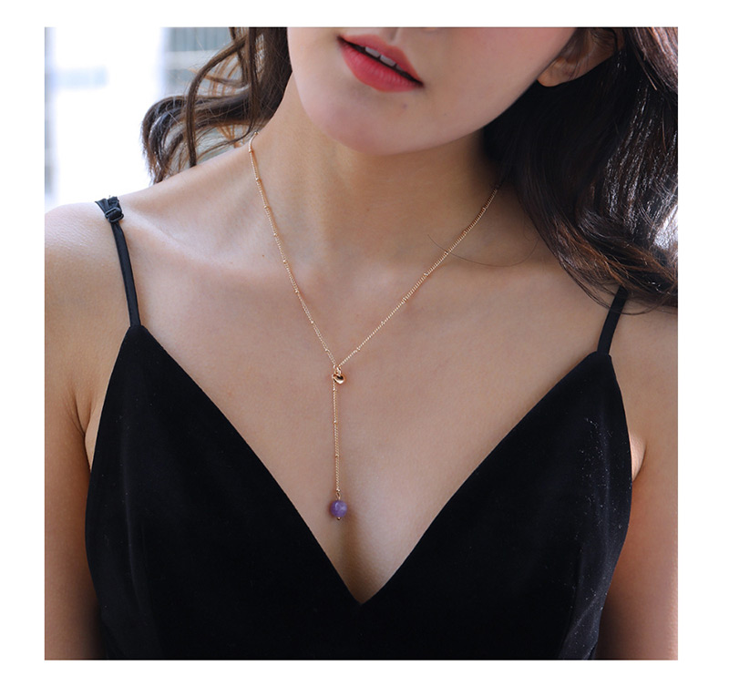 Fashion Light Purple Natural Stone Metal Letter Natural Stone Pearl Map Multi-layer Necklace,Multi Strand Necklaces