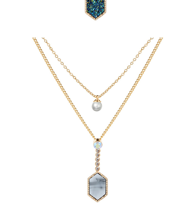Fashion Gold + Gray Cluster Diamond Crystal Cluster Pearl Double Layer Necklace,Multi Strand Necklaces