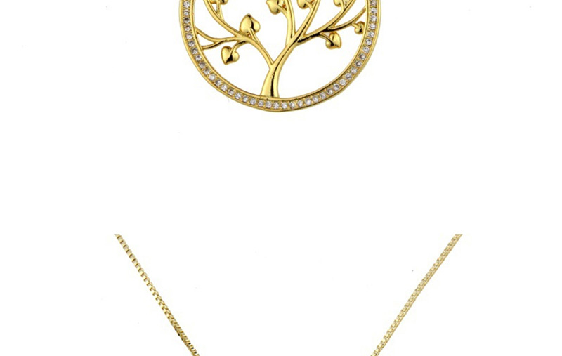 Fashion Gold Round Zircon Copper Plated Life Tree Necklace,Necklaces