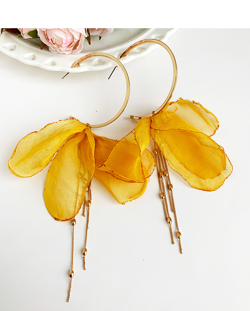 Fashion Yellow Alloy Large Circle Fabric Tassel Earrings,Stud Earrings
