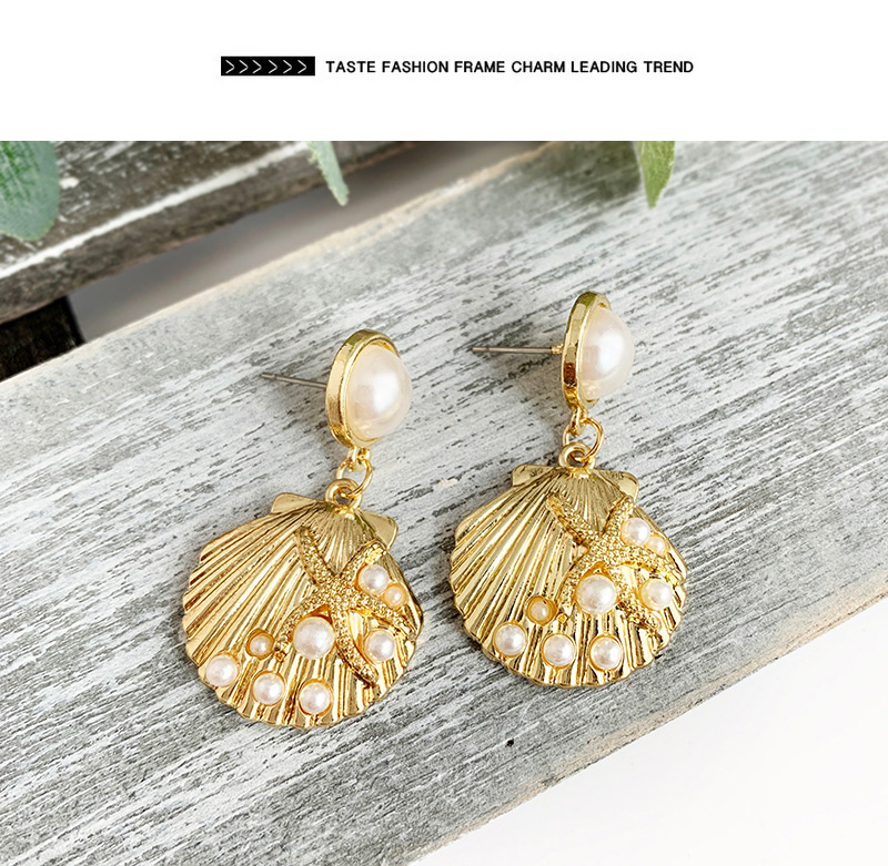 Fashion Gold Alloy Pearl Shell Starfish Earrings,Drop Earrings