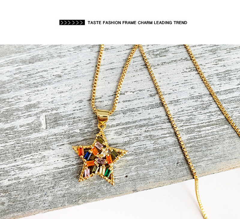 Fashion Gold Copper Inlaid Zircon Pentagram Necklace,Necklaces