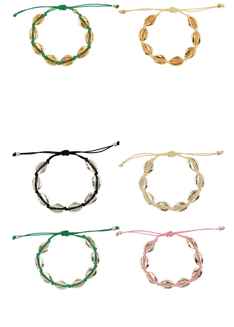 Fashion Khaki Line + Large Rose Gold Alloy Shell Weave Bracelet,Fashion Bracelets