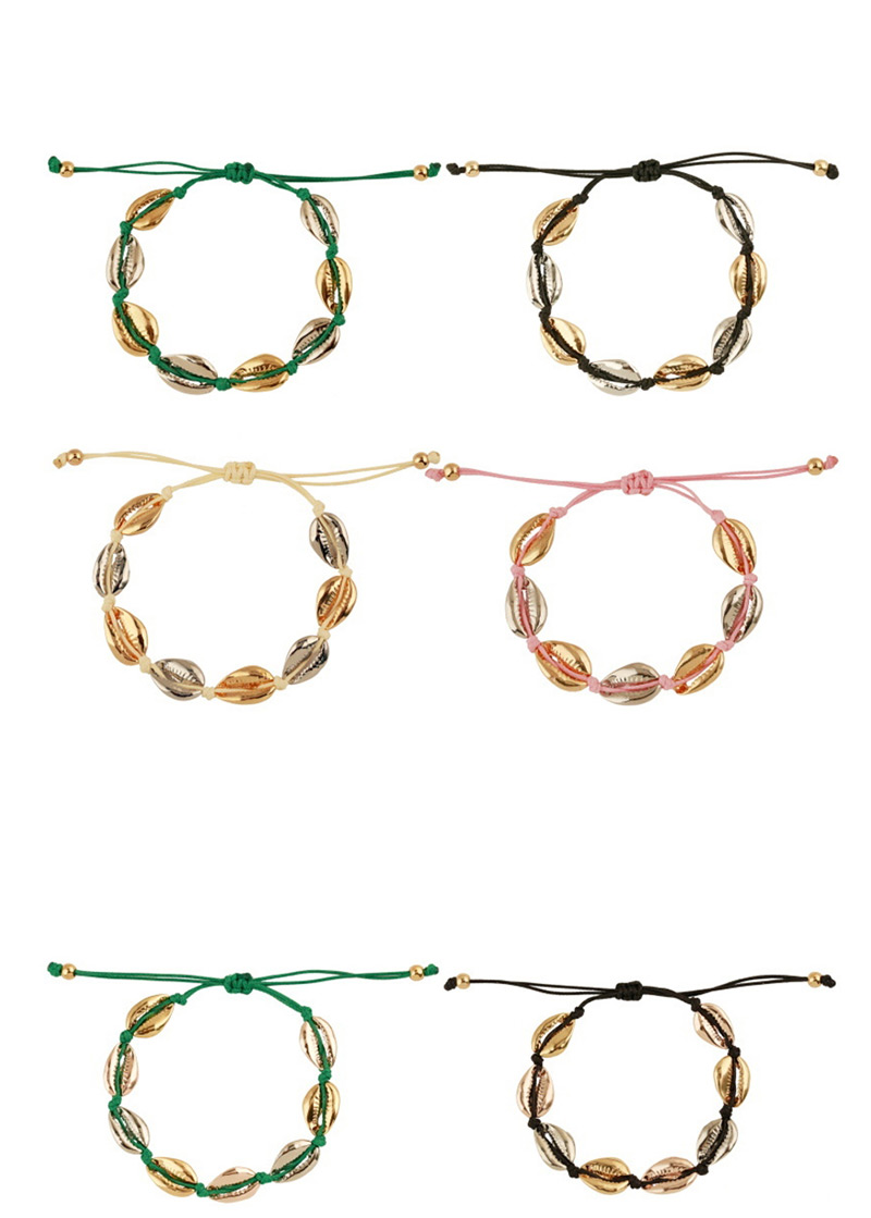 Fashion Khaki Line + Large Gold Alloy Shell Weave Bracelet,Fashion Bracelets