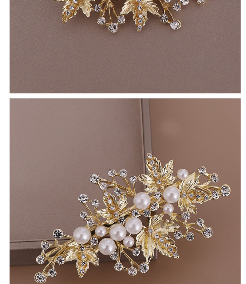 Fashion Gold Leaf Pearl-studded Hair Clip Set,Hairpins