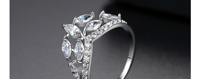 Fashion Platinum Copper Inlaid Zirconium Crown Ring,Rings