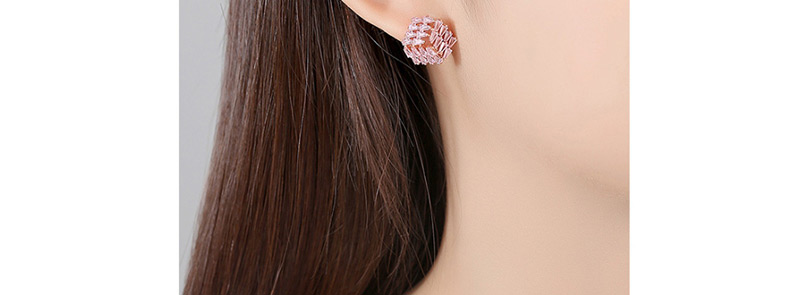Fashion Pink Ladder Zirconium Stud Earring,Earrings