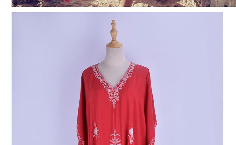 Fashion Red Cotton Embroidered Blouse,Sunscreen Shirts