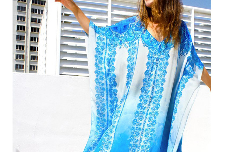 Fashion White And Blue Print Cotton Printed Sunscreen Blouse,Sunscreen Shirts