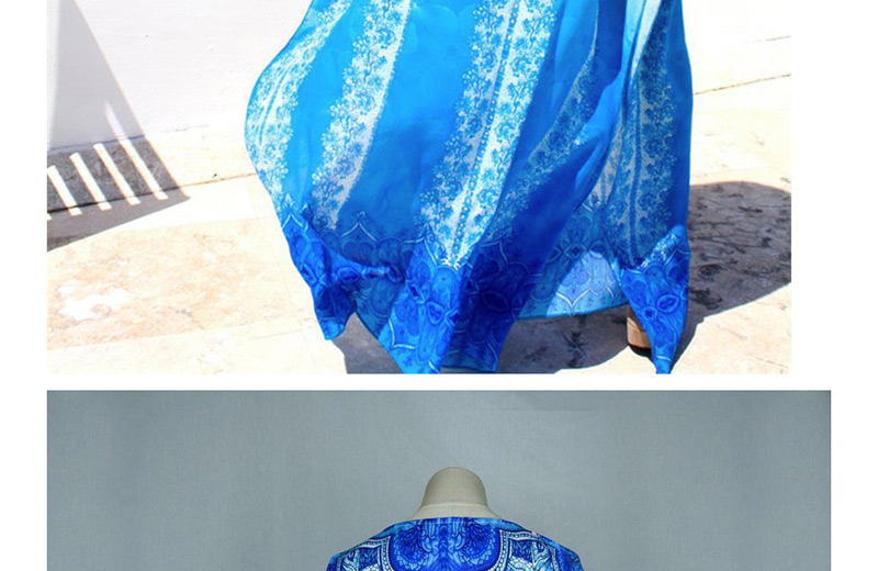 Fashion White And Blue Print Cotton Printed Sunscreen Blouse,Sunscreen Shirts