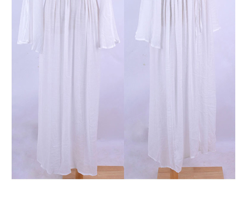 Fashion White Bamboo Cloth Trumpet Sleeves Open Back Sun Protection Clothing,Sunscreen Shirts
