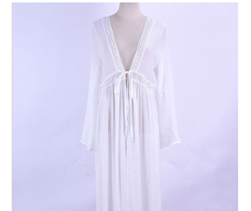 Fashion White Bamboo Cloth Trumpet Sleeves Open Back Sun Protection Clothing,Sunscreen Shirts