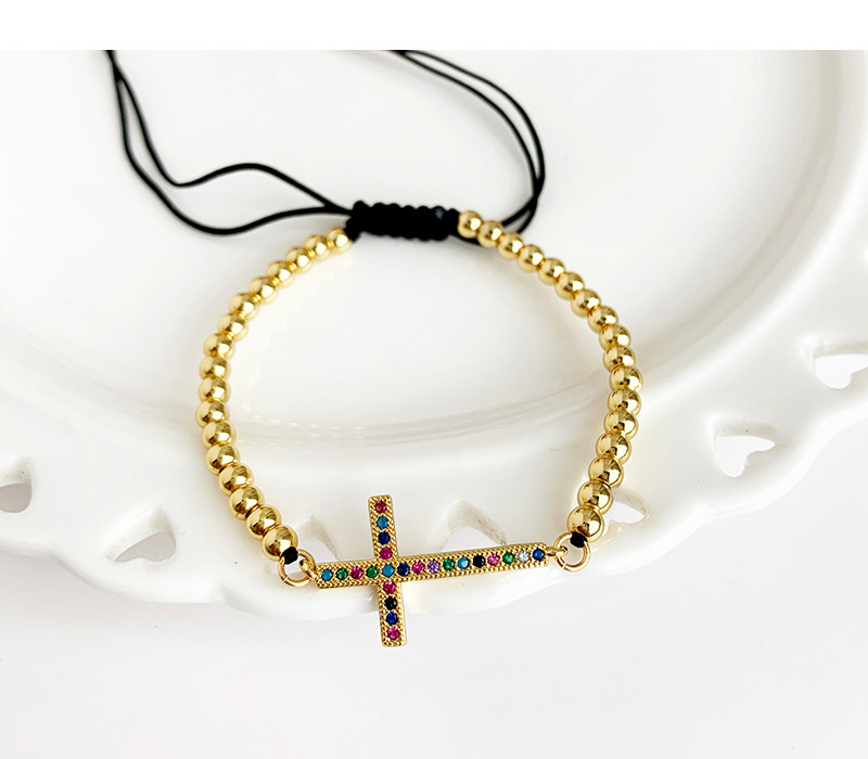 Fashion Gold Copper Inlaid Zircon Beaded Cross Bracelet,Bracelets