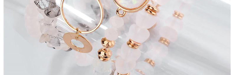 Fashion White Natural Edging Stone Crystal Beads Circle Gravel Multi-layer Bracelet 5 Pieces,Fashion Bracelets