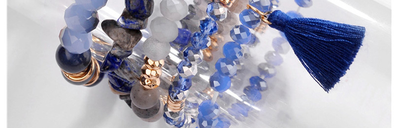 Fashion Navy Blue Natural Edging Stone Crystal Beads Line Ear Fringed Gravel Multi-layer Bracelet Set,Fashion Bracelets