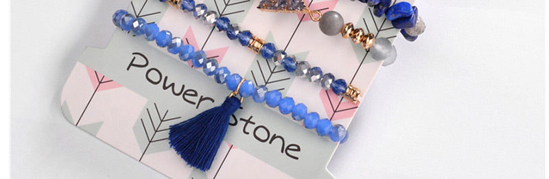 Fashion Navy Blue Natural Edging Stone Crystal Beads Line Ear Fringed Gravel Multi-layer Bracelet Set,Fashion Bracelets