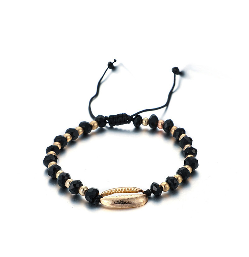 Fashion White + Black Woven Rice Beads Shell Alloy Bracelet 2 Piece Set,Beaded Bracelet