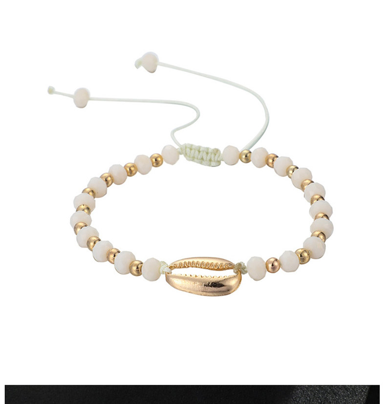 Fashion White + Black Woven Rice Beads Shell Alloy Bracelet 2 Piece Set,Beaded Bracelet
