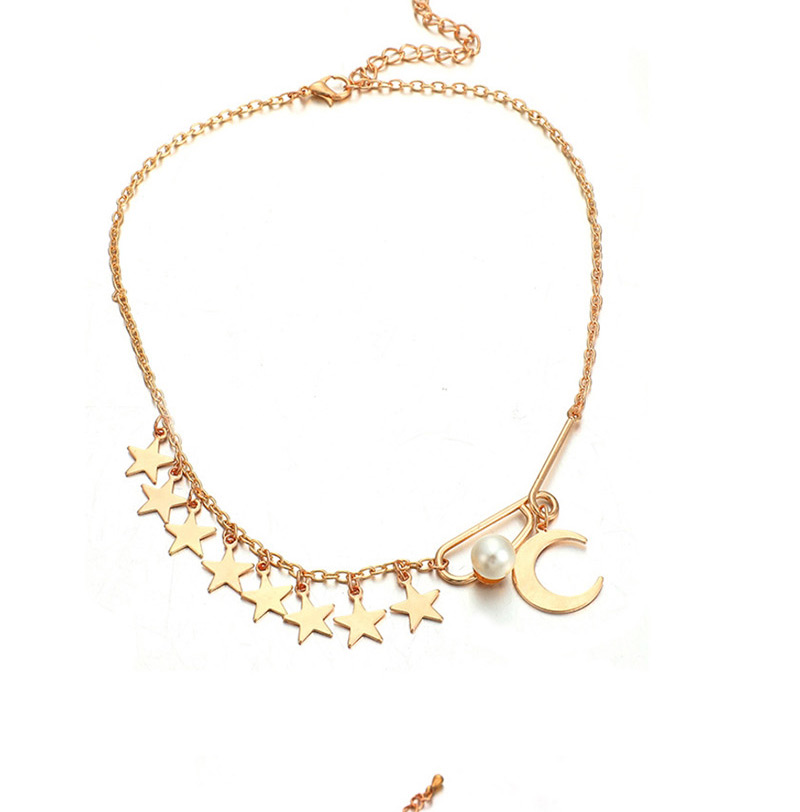 Fashion Gold Alloy Pearl Moon Star Necklace,Pendants