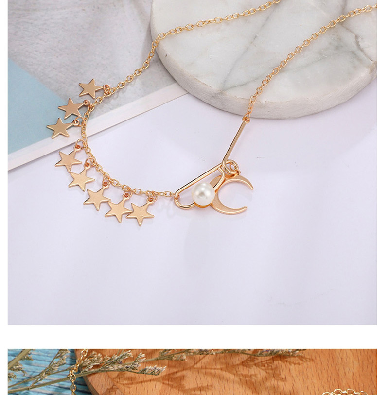 Fashion Gold Alloy Pearl Moon Star Necklace,Pendants