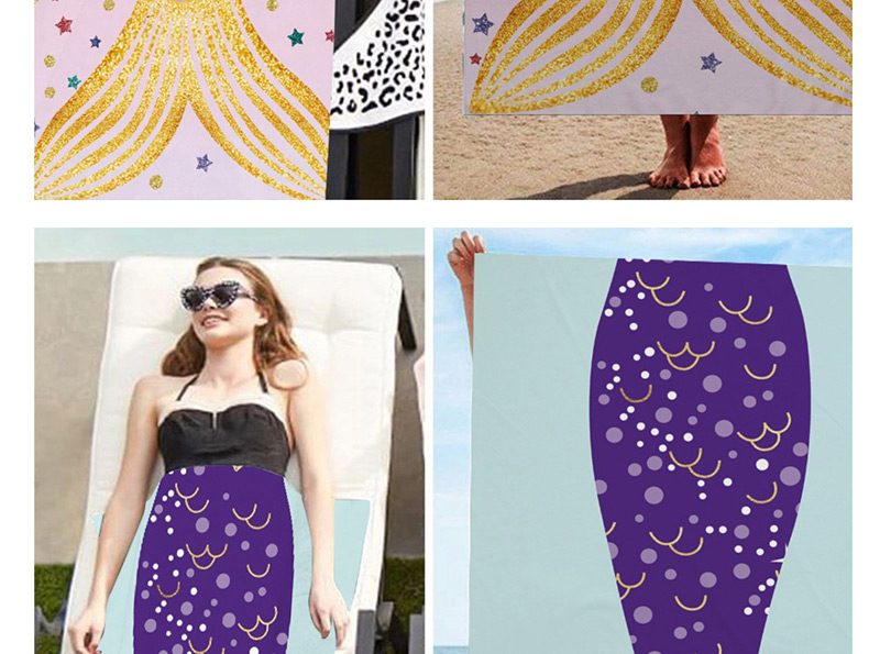 Fashion Light Purple Fish Square Microfiber Mermaid Beach Towel,Swim Towels