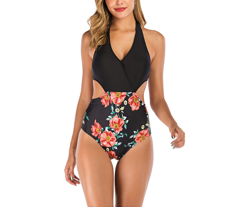 Fashion Black Printed One-piece Swimsuit,One Pieces