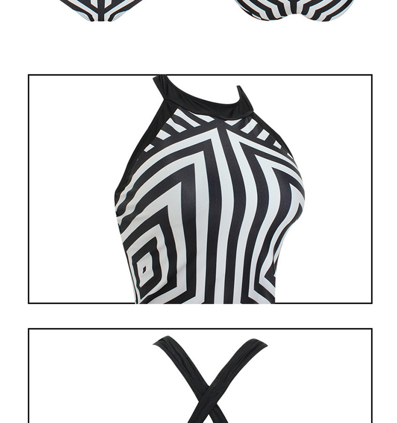 Fashion Black Geometric Print Split Bikini,One Pieces
