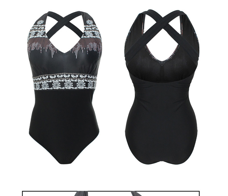 Fashion Black Printed Halter One-piece Swimsuit,One Pieces