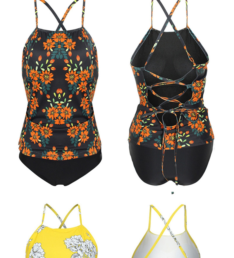 Fashion Black-and-white Orange Flower Printed Bikini,Bikini Sets