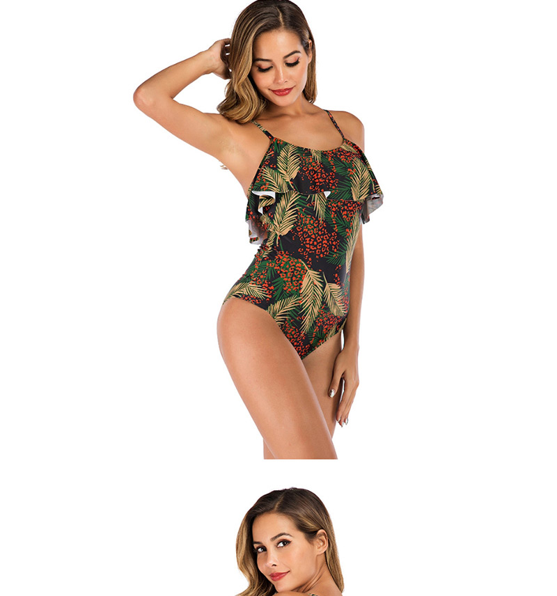 Fashion Green Ruffled One-piece Swimsuit,One Pieces