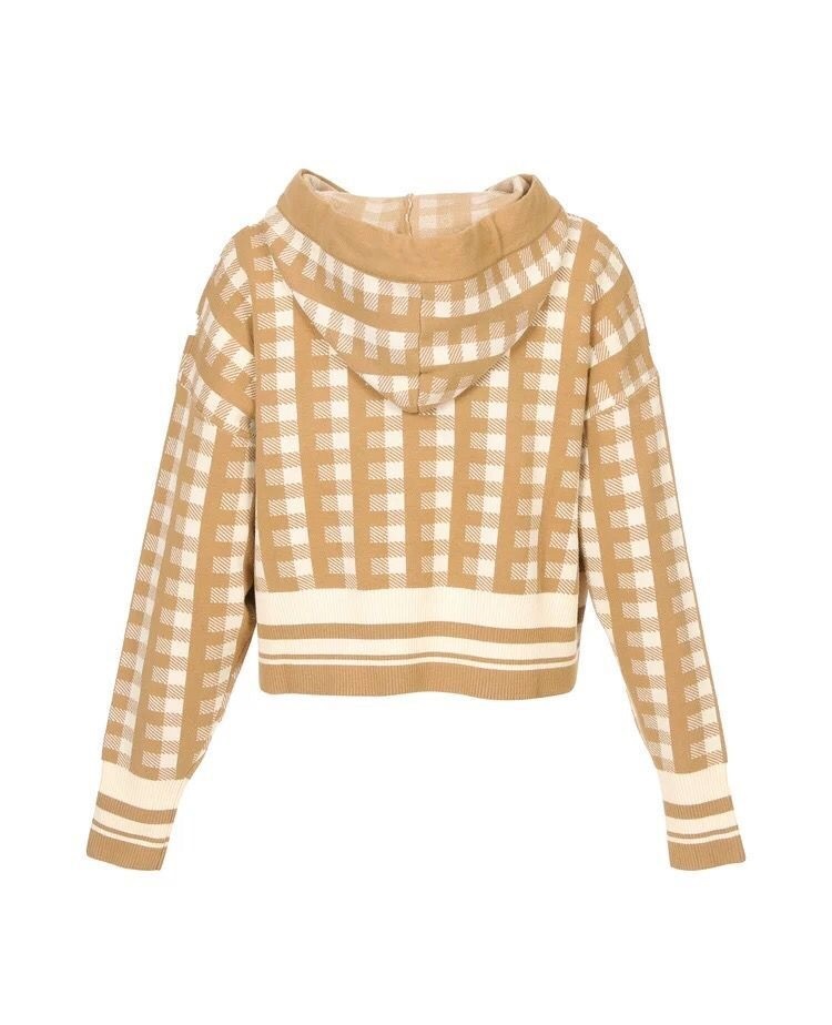 Fashion Khaki Colorblock Plaid Collar Sweater,Tank Tops & Camis