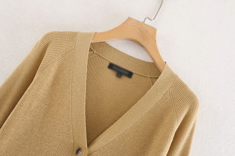 Fashion Khaki V-neck Knit Cardigan,Sweater