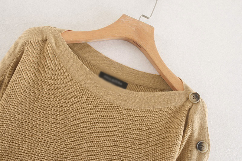 Fashion Khaki One-shoulder Button-knit Pullover,Sweater
