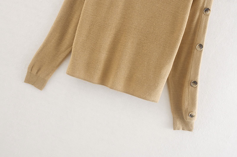 Fashion Khaki One-shoulder Button-knit Pullover,Sweater