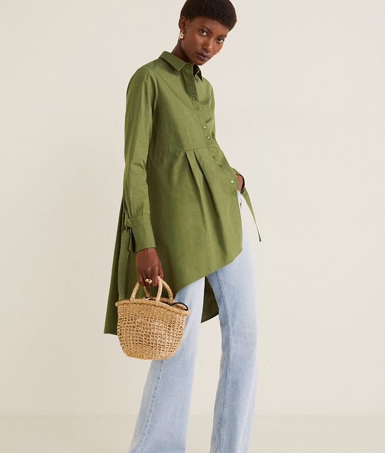 Fashion Green Cotton Short Front And Long Shirt,Tank Tops & Camis