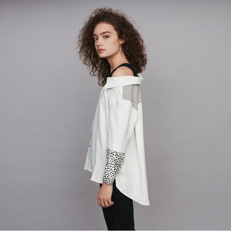 Fashion White Vertical Stripe Stitching Shirt,Tank Tops & Camis
