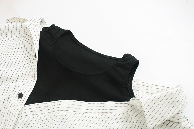Fashion White Vertical Stripe Stitching Shirt,Tank Tops & Camis